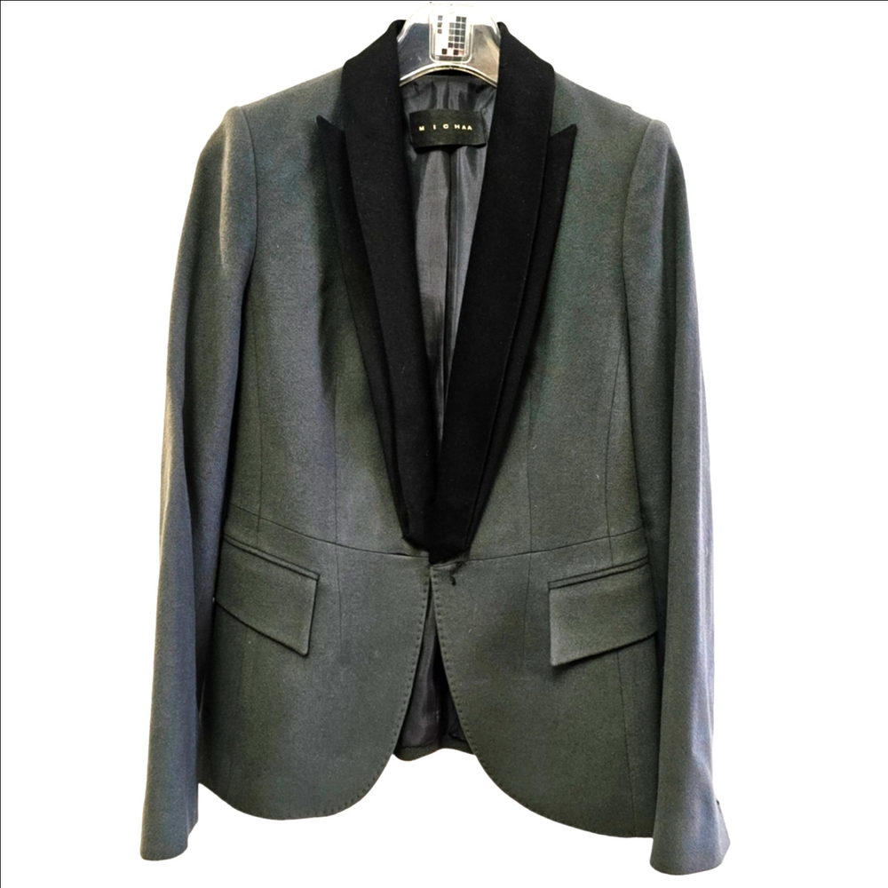 MICHAA KOREAN LUXURY BRAND Contrast Collar Tuxedo Long Lapel Jacket Blazer